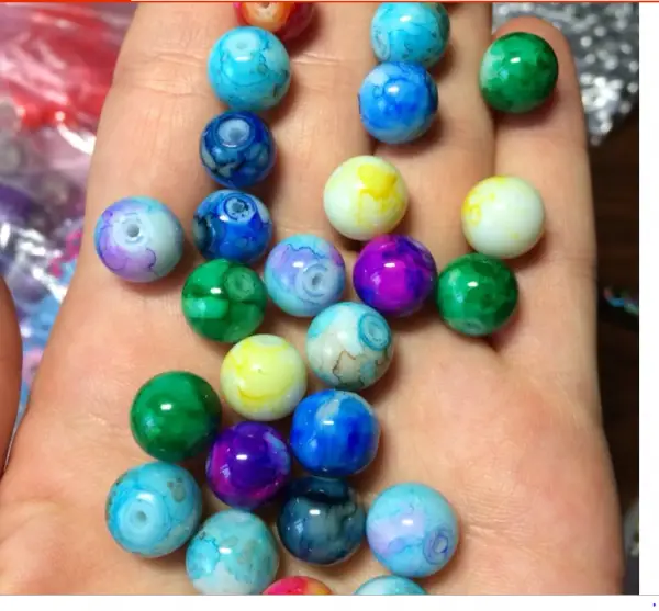Perles artisanales verre craquelé multicolores