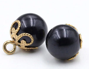 perles boutons noires à anneau
